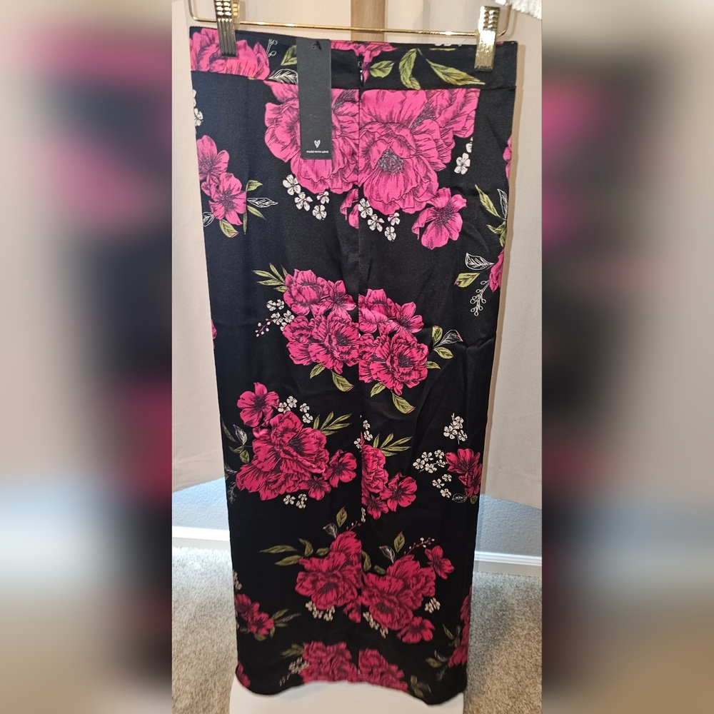 Lulu's Elegant Blossoms Black Floral Print Satin Midi Skirt Lulus - Picture 6 of 6